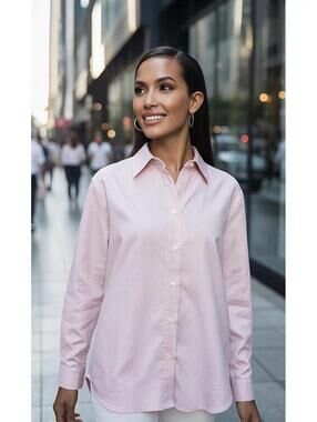 TALBOTS Womens Vintage Cotton Button-Up Shirt In Pink-Size 12